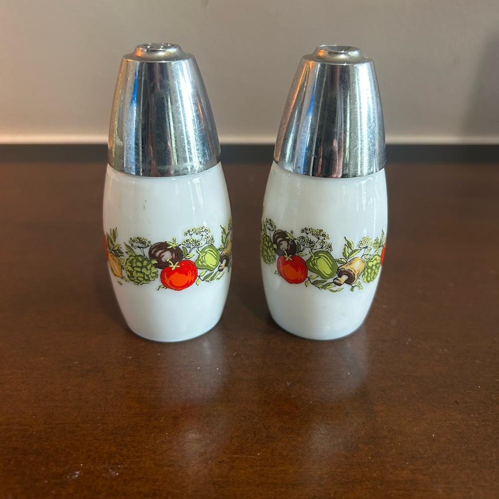 Vintage Gemco White Salt and Pepper Shakers with Vegetable Design Spice of Life